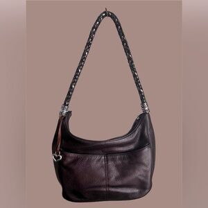 Brighton Pebbled Leather 'BARBADOS' Hobo Shoulder Bag Braided Handle. Brown